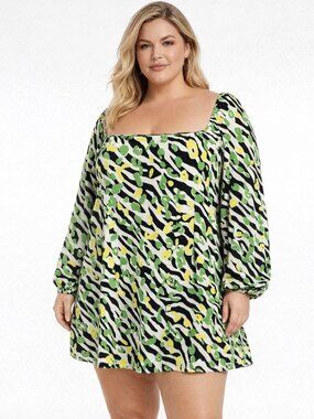 ASOS DESIGN Curve flared sleeve mini tea dress in abstract zebra print Size 18